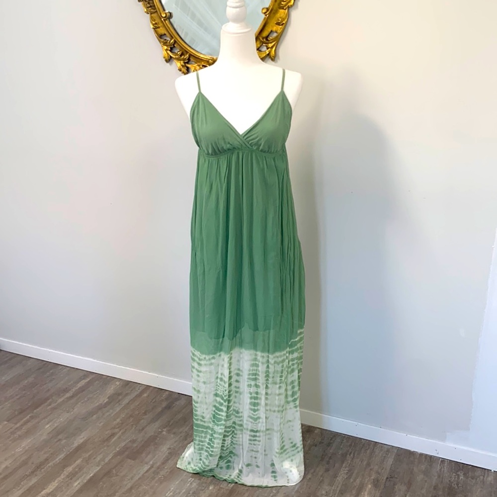 Paris Hilton millennial 2000s Gypsy 05 silk green tie dye maxi dress